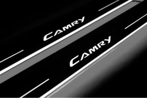 Illuminated LED Door Sill Tread Plates Toyota Camry V50 2012-2018 With Camry Logo Toyota Led Door Sills opdesign