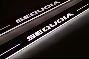Illuminated LED Door Sill Tread Plates Toyota Sequoia II 2008-2022 With Sequoia Logo Toyota Led Door Sills opdesign