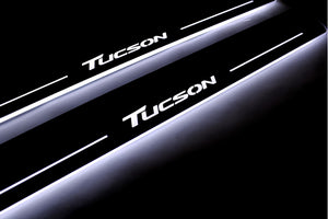 Illuminated LED Door Sill Tread Plates Hyundai Tucson II 2015-2020 With Tucson Logo Hyundai Led Door Sills opdesign