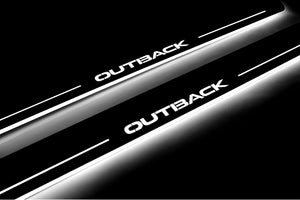 Illuminated LED Door Sill Tread Plates Subaru Outback IV 2009-2014 With Outback Logo Subaru Led Door Sills opdesign