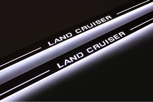 Illuminated LED Door Sill Tread Plates Toyota LC 200 2007-2021 With Land Cruiser Logo (type 1) Toyota Led Door Sills opdesign