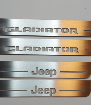 Illuminated LED Door Sill Tread Plates Jeep Gladiator JT 2019+ With Jeep Gladiator Logo Jeep Led Door Sills opdesign