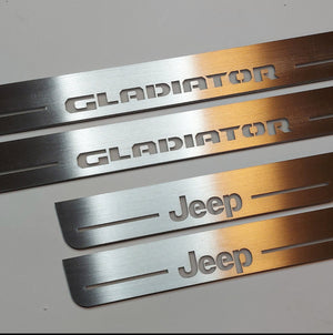 Illuminated LED Door Sill Tread Plates Jeep Gladiator JT 2019+ With Jeep Gladiator Logo Jeep Led Door Sills opdesign