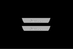 Illuminated LED Door Sill Tread Plates Skoda Octavia II (A5) 2004-2013 With Skoda Logo Skoda Led Door Sills opdesign