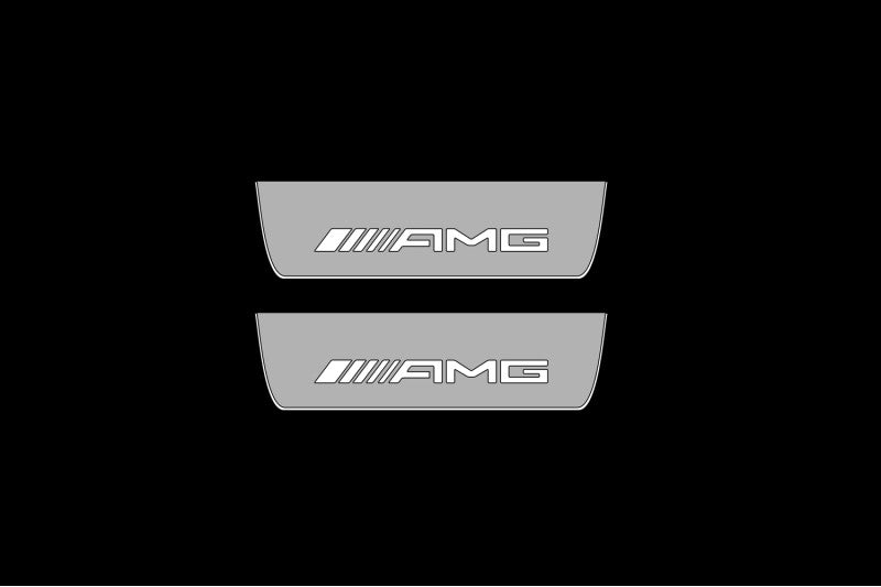 Illuminated LED Door Sill Tread Plates Mercedes EQE SUV 2022+ With AMG Logo Mercedes Led Door Sills opdesign