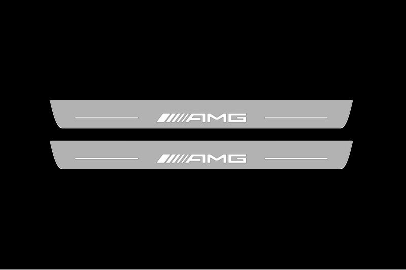 Illuminated LED Door Sill Tread Plates Mercedes S-Class W222 2013-2020 With AMG Logo Mercedes Led Door Sills opdesign