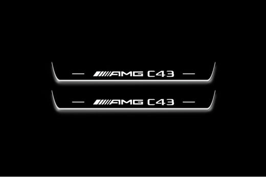 Mercedes-Benz C-Class Sedan W205 2014–2021 — Stainless Steel LED Door Sills — AMG С43 Logo