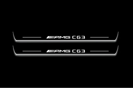 Mercedes-Benz C-Class Sedan W204 2007–2014 — Stainless Steel LED Door Sills — AMG C63 Logo