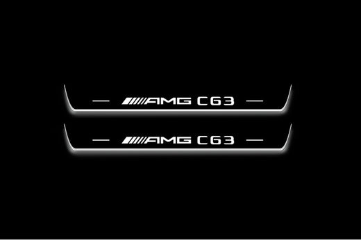 Mercedes-Benz C-Class Sedan W205 2014–2021 — Stainless Steel LED Door Sills — AMG С63 Logo