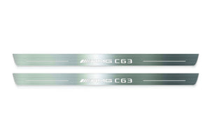 Mercedes C W205 Coupe 2014-2021 LED Door Sills Illuminated Scuff AMG С63 Logo Stainless Steel Entry Guards Door Sills Decoin