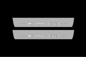 Illuminated LED Door Sill Tread Plates Mercedes E W213 2016-2023 With AMG E63 Logo Mercedes Led Door Sills opdesign