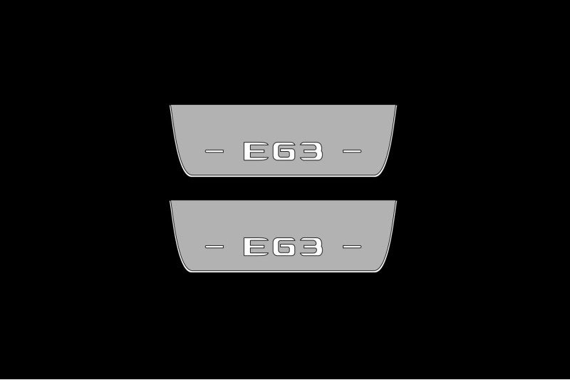 Illuminated LED Door Sill Tread Plates Mercedes E W213 2016-2023 With AMG E63 Logo Mercedes Led Door Sills opdesign