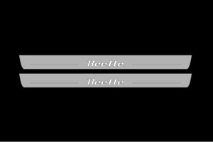 Illuminated LED Door Sill Tread Plates Volkswagen Beetle 2010+ With Beetle Logo Volkswagen Led Door Sills opdesign