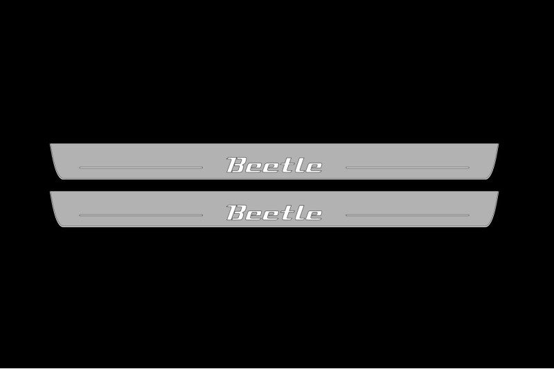 Illuminated LED Door Sill Tread Plates Volkswagen Beetle 2010+ With Beetle Logo Volkswagen Led Door Sills opdesign