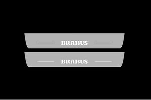 Illuminated LED Door Sill Tread Plates Mercedes E W213 2016-2023 With Brabus Logo Mercedes Led Door Sills opdesign