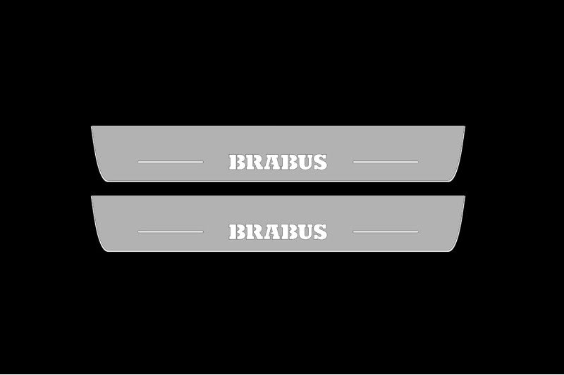Illuminated LED Door Sill Tread Plates Mercedes E W213 2016-2023 With Brabus Logo Mercedes Led Door Sills opdesign