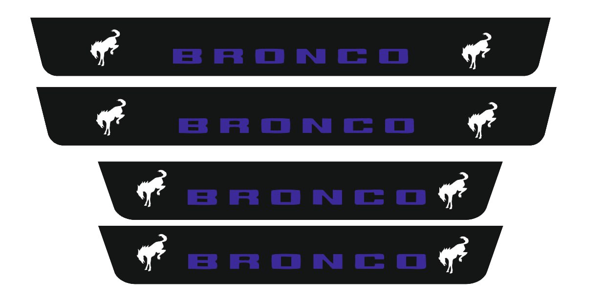 Illuminated LED Door Sill Tread Plates Ford Bronco 2021+ With Bronco Logo (type 2) Ford Led Door Sills opdesign