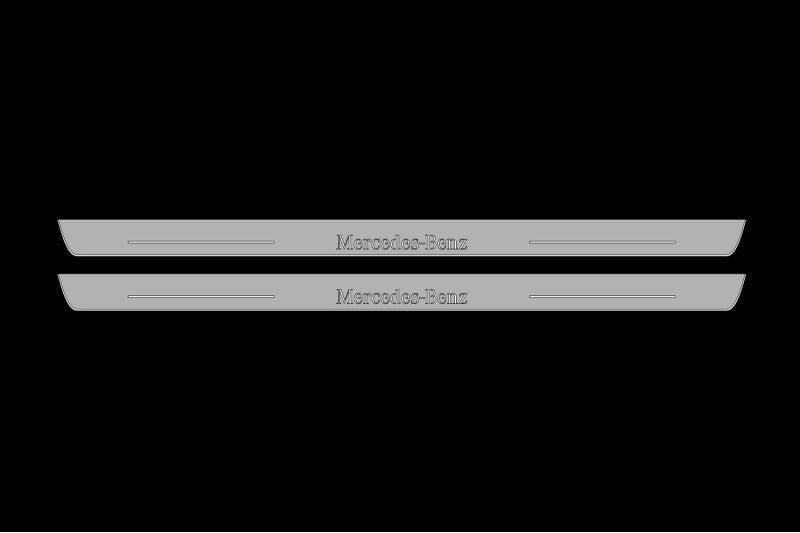 Illuminated LED Door Sill Tread Plates Mercedes CLK W209 2001-2009 With Mercedes-Benz Logo Mercedes Led Door Sills opdesign