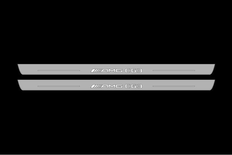 Illuminated LED Door Sill Tread Plates Mercedes C W204 Coupe 2007-2014 With AMG C63 Logo Mercedes Led Door Sills opdesign