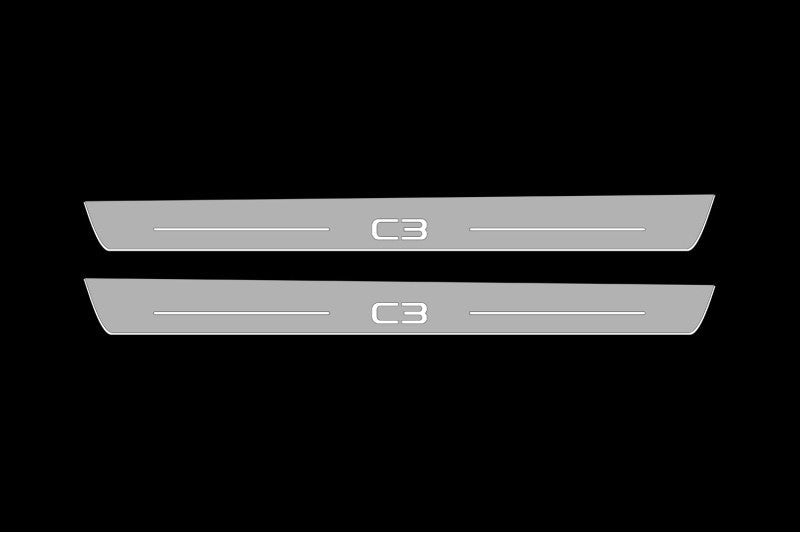 Illuminated LED Door Sill Tread Plates Citroen C3 III 2016+ With C3 Logo Citroen Led Door Sills opdesign