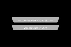 Illuminated LED Door Sill Tread Plates Mercedes C W205 Coupe 2014-2021 With AMG С43 Logo Mercedes Led Door Sills opdesign