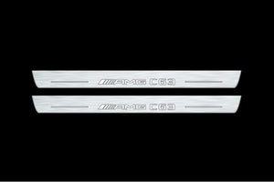 Illuminated LED Door Sill Tread Plates Mercedes C W204 2007-2014 With AMG C63 Logo Mercedes Led Door Sills opdesign