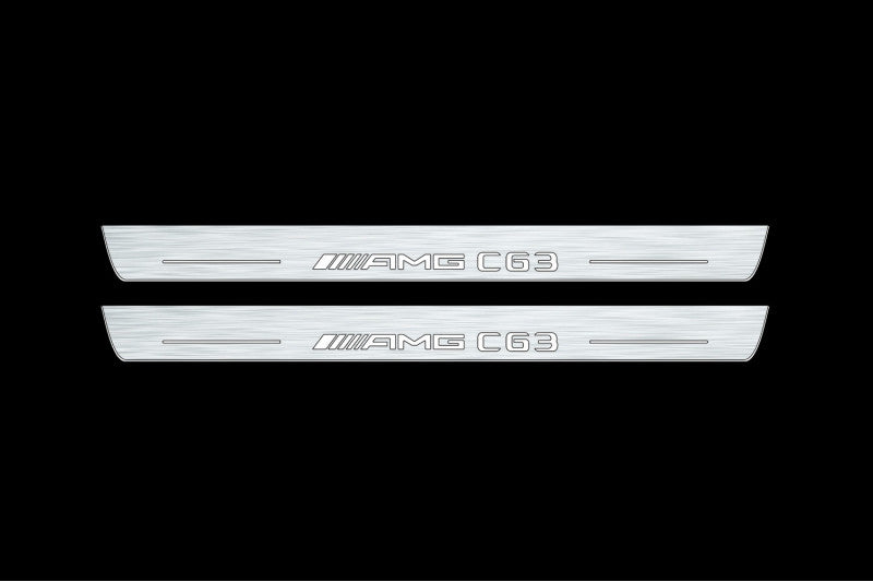 Illuminated LED Door Sill Tread Plates Mercedes C W204 2007-2014 With AMG C63 Logo Mercedes Led Door Sills opdesign
