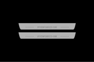 Illuminated LED Door Sill Tread Plates Porsche Cayenne II 2010-2017 With Porsche Logo Porsche Led Door Sills opdesign