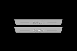 Illuminated LED Door Sill Tread Plates Porsche Cayenne II 2010-2017 With Turbo Logo Porsche Led Door Sills opdesign