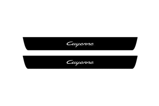 Porsche Cayenne 92A 2010–2017 — Matte PRO LED Door Sills — Cayenne Logo