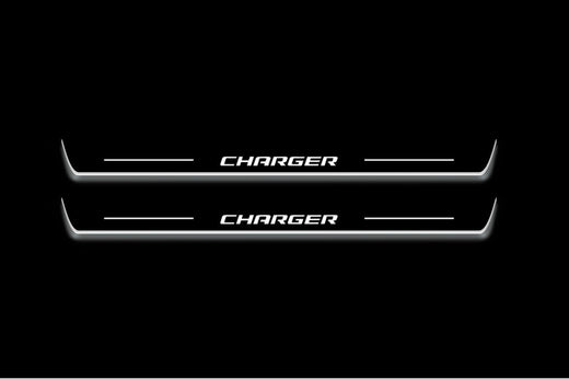 Dodge Charger Sedan LX 2005–2010 — Stainless Steel LED Door Sills — Charger Logo