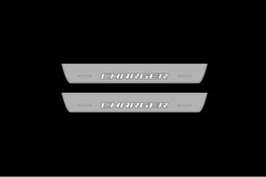 Illuminated LED Door Sill Tread Plates Dodge Charger 2005-2011 With Charger Logo Dodge Led Door Sills opdesign