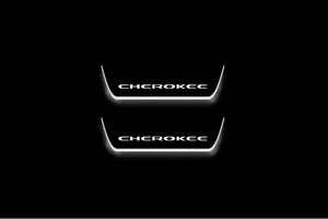 LED door sill plates Jeep Cherokee KL 2014+ in stainless steel with Cherokee logo