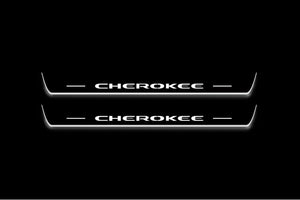 LED door sill plates Jeep Cherokee KL 2014+ in stainless steel with Cherokee logo