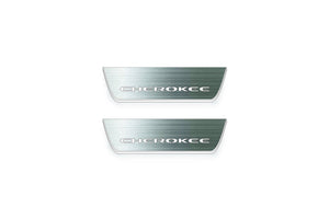 LED door sill plates Jeep Cherokee KL 2014+ in stainless steel with Cherokee logo