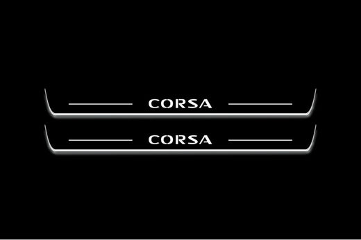 Opel Corsa E 5-door Hatchback X15 2014–2019 — Stainless Steel LED Door Sills — Corsa Logo
