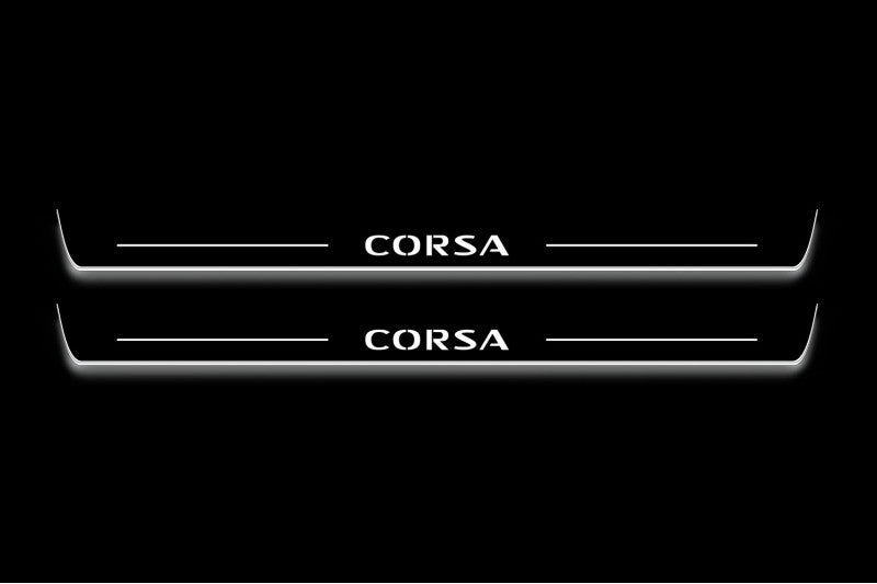 Vauxhall Corsa E 3D 2014+ Stainless Steel LED Door Sills – Corsa Logo