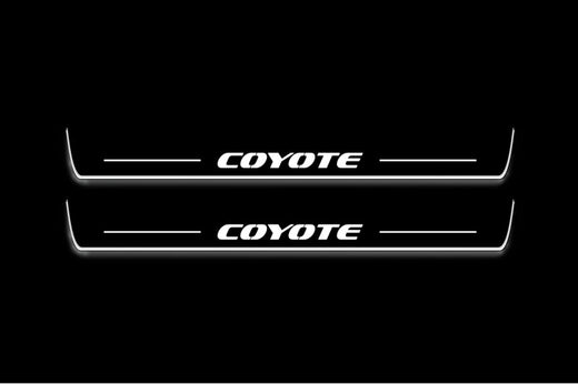 Ford Mustang VI S550 2015–2023 — Stainless Steel LED Door Sills — Coyote Logo