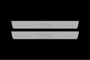 Illuminated LED Door Sill Tread Plates Toyota Corolla Cross 2020+ With Corolla Cross Logo Toyota Led Door Sills decoinfabric