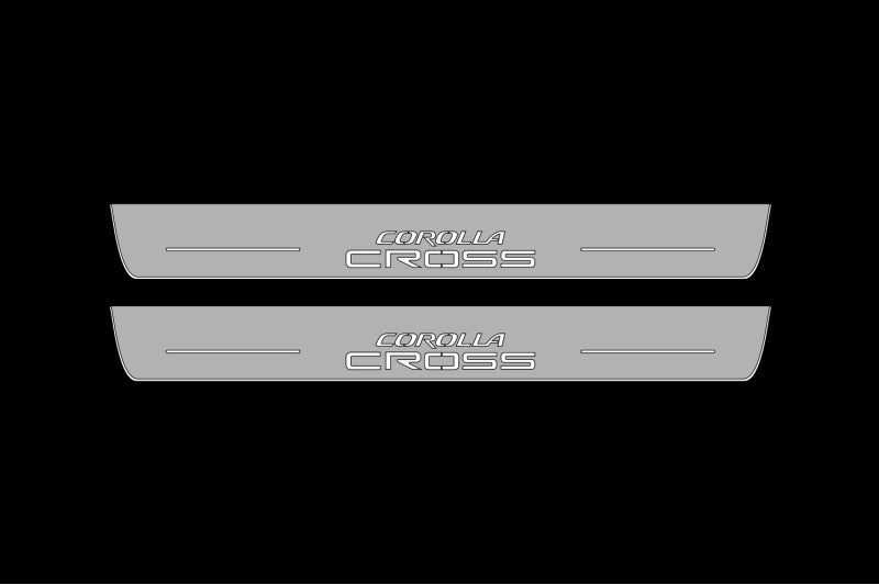 Illuminated LED Door Sill Tread Plates Toyota Corolla Cross 2020+ With Corolla Cross Logo Toyota Led Door Sills decoinfabric