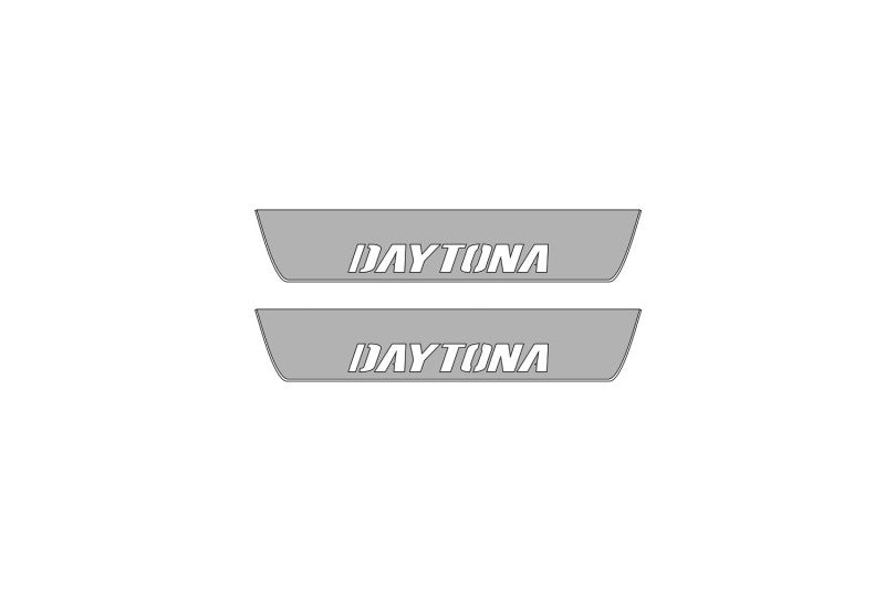 Illuminated LED Door Sill Tread Plates Dodge Charger 2011-2023 With Daytona Logo Dodge Led Door Sills opdesign