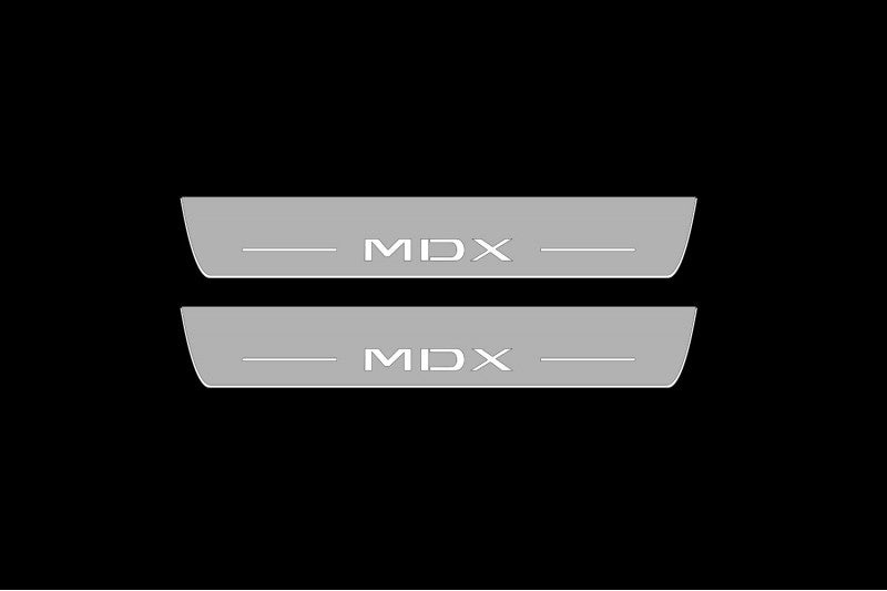 Illuminated LED Door Sill Tread Plates Acura MDX III 2013-2021 With MDX Logo Acura Led Door Sills opdesign