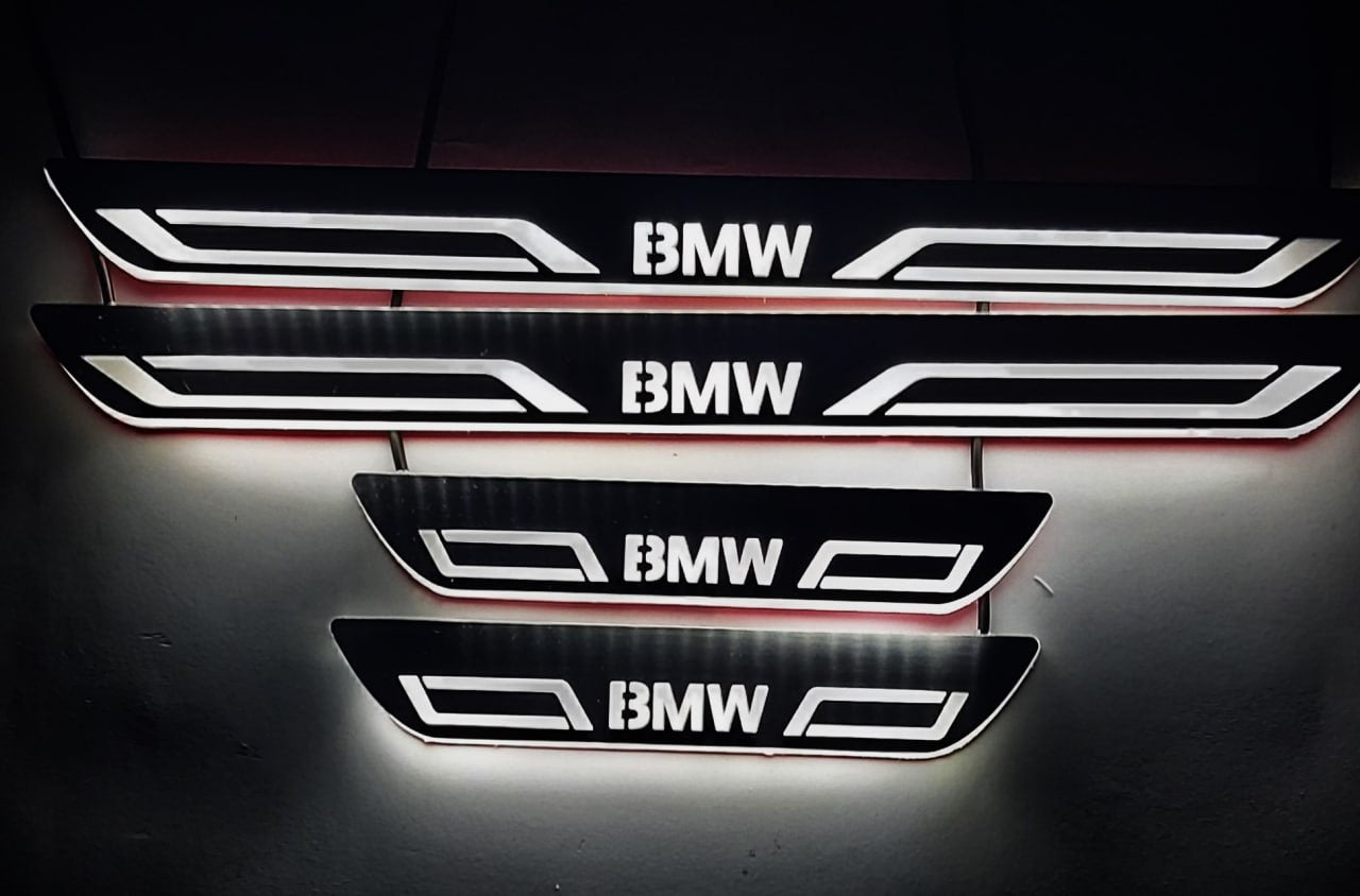 Illuminated LED Door Sill Tread Plates BMW X1 E48 2009-2015 With BMW LINE Logo BMW Led Door Sills opdesign