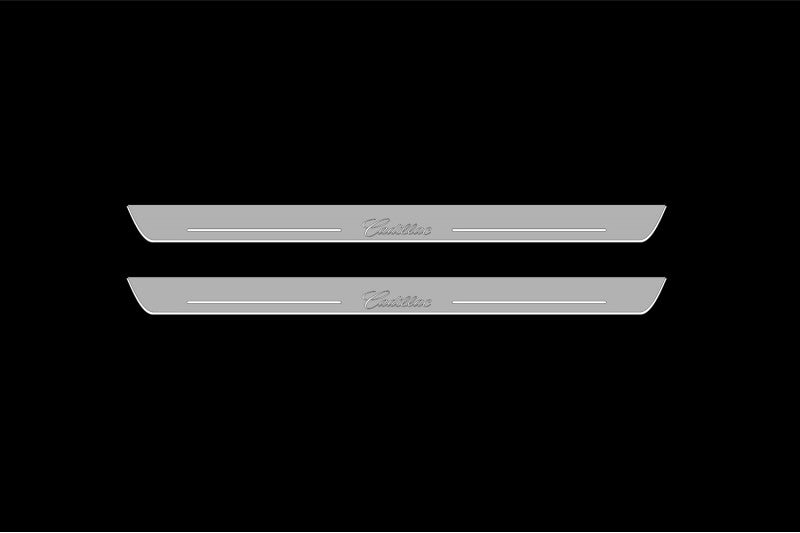 Illuminated LED Door Sill Tread Plates Cadillac Escalade IV 2014-2020 With Cadillac Logo Cadillac Led Door Sills decoinfabric