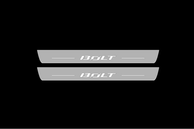 Illuminated LED Door Sill Tread Plates Chevrolet BOLT 2017+ With BOLT Logo Chevrolet Led Door Sills opdesign