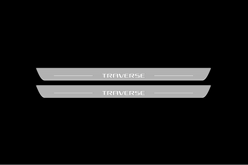 Illuminated LED Door Sill Tread Plates Chevrolet Traverse II 2018+ With Traverse Logo Chevrolet Led Door Sills opdesign