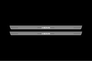 Illuminated LED Door Sill Tread Plates Dodge Challenger 2008-2023 With HEMI Logo Dodge Led Door Sills opdesign