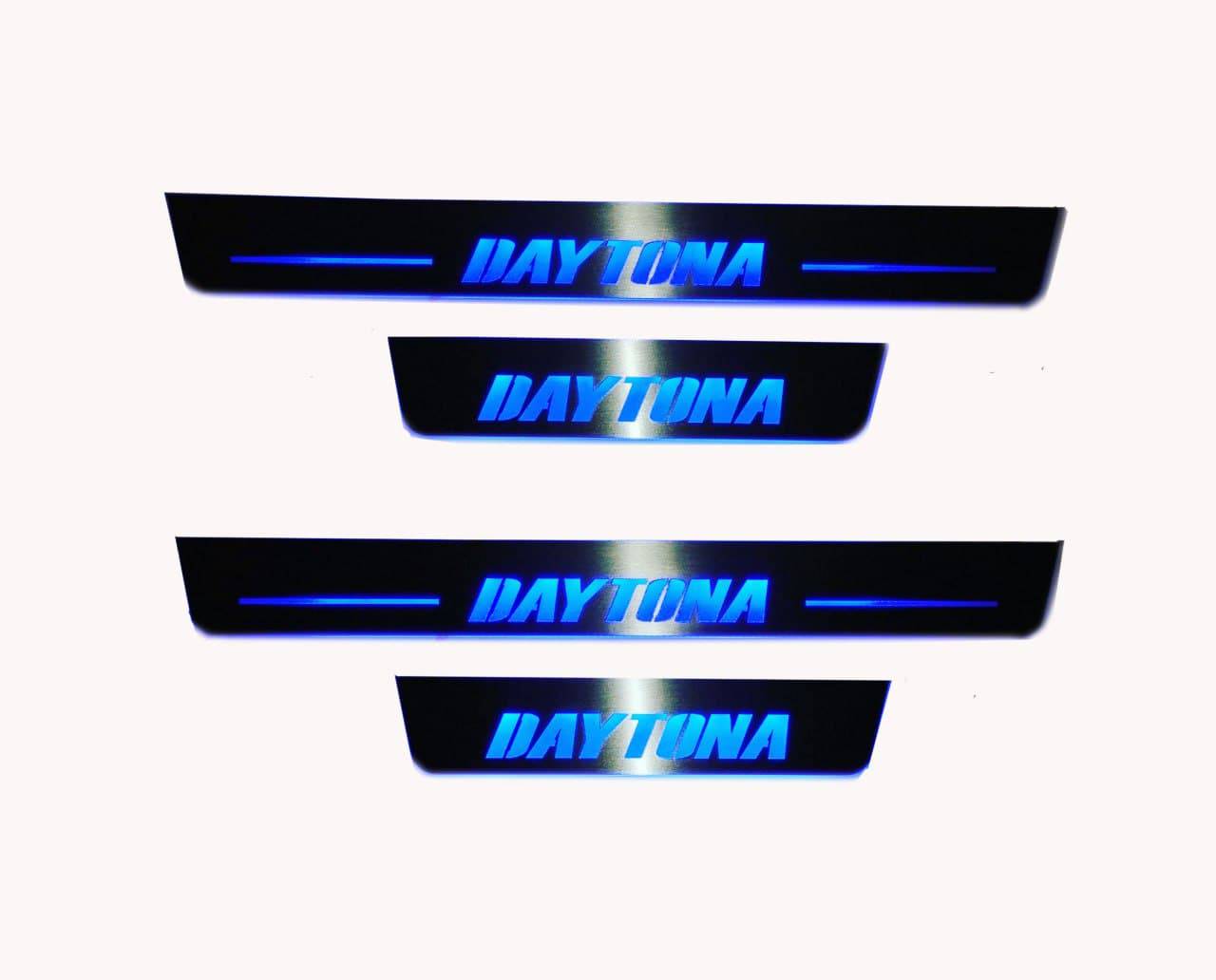 Illuminated LED Door Sill Tread Plates Dodge Charger 2023+ With DAYTONA Logo Dodge Led Door Sills opdesign