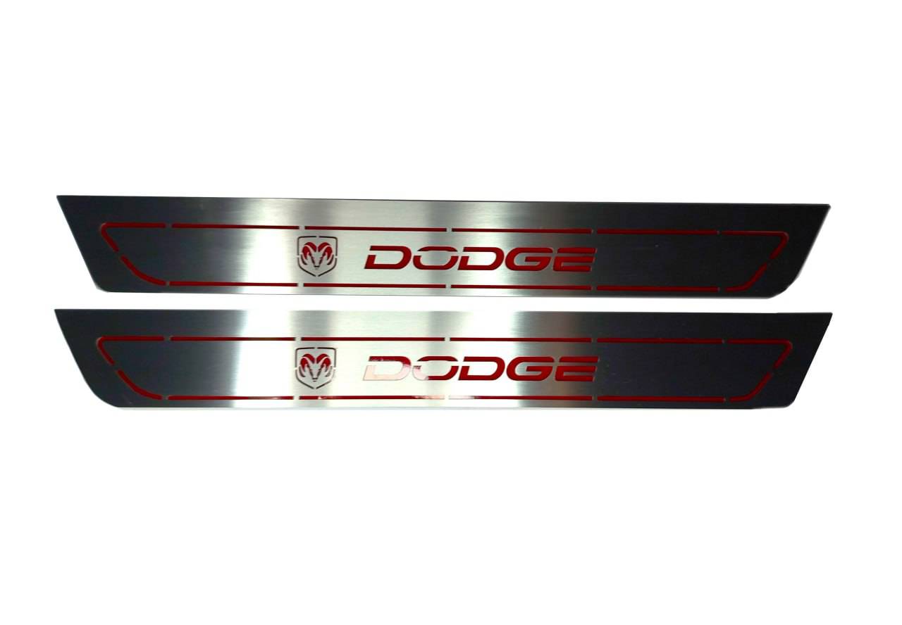 Illuminated LED Door Sill Tread Plates Dodge Charger 2023+ With DODGE Logo Dodge Led Door Sills opdesign