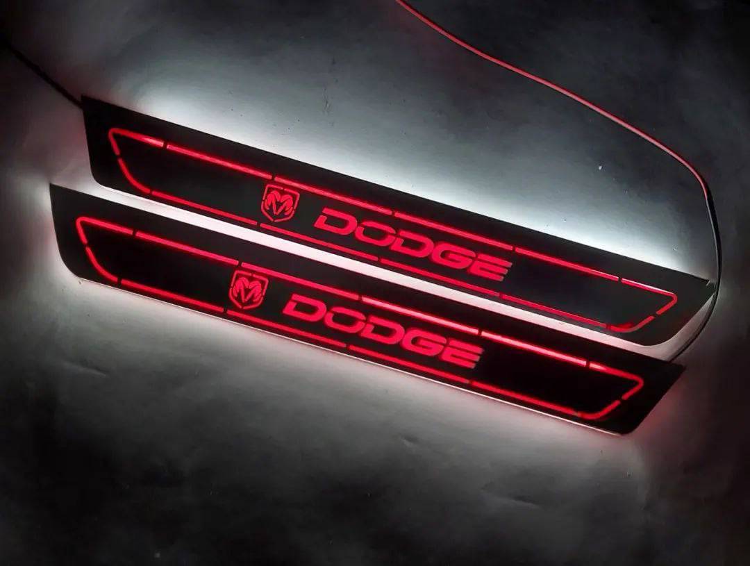 Illuminated LED Door Sill Tread Plates Dodge Charger 2023+ With DODGE Logo Dodge Led Door Sills opdesign